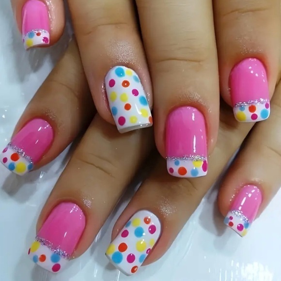 Other - Pink Polka Dot Themed Fake Press On Nails NWT